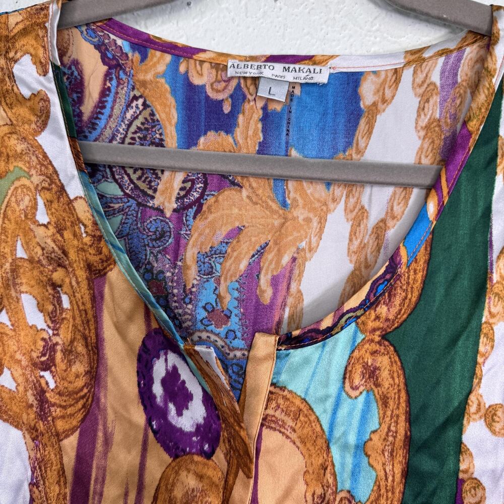 Alberto Makali Top Womens Large Silk Baroque Print Blouse Boho Artsy Chic Resort - Picture 4 of 12